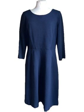Talbots Navy Blue Ribbed Textured Fit & Flare Dress – 3/4 Sleeve